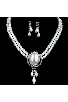 Shining Pearls and Rhinestones Wedding Jewelry Set, Including Earrings and Necklace