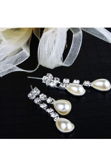 Shining Pearls and Rhinestones Wedding Jewelry Set, Including Earrings and Necklace