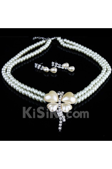 Rhinestones and Sweetheart Pearls Wedding Jewelry Set with Necklace and Earrings