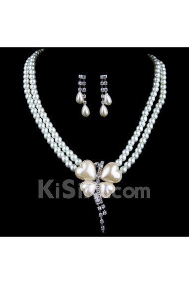 Rhinestones and Sweetheart Pearls Wedding Jewelry Set with Necklace and Earrings