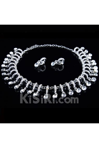 Gorgeous Alloy with Rhinestones Wedding Jewelry Set with Earrings and Necklace