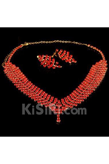 Beauitful Alloy with Red Rhinestones Wedding Jewelry Set, Including Earrings and Necklace