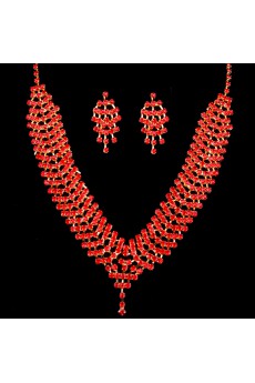 Beauitful Alloy with Red Rhinestones Wedding Jewelry Set, Including Earrings and Necklace