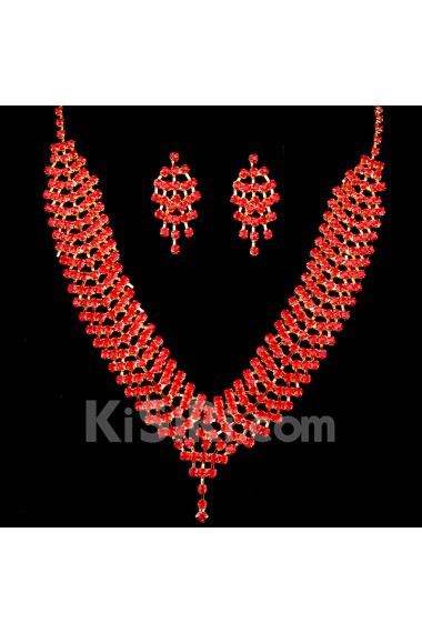 Beauitful Alloy with Red Rhinestones Wedding Jewelry Set, Including Earrings and Necklace