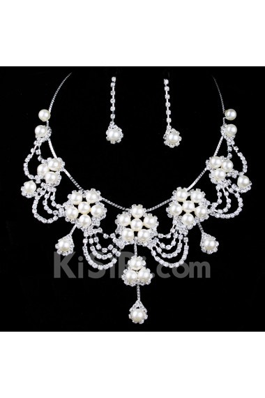 Alloy with Rhinestones and Pearls Wedding Jewelry Set,Including Earrings and Necklace (Two Colors Available)