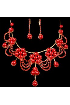 Alloy with Rhinestones and Pearls Wedding Jewelry Set,Including Earrings and Necklace (Two Colors Available)