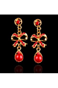 Red Rhinestones and Gold Alloy Wedding Jewelry Set,Including Necklace and Earrings