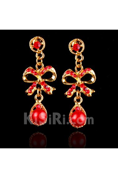 Red Rhinestones and Gold Alloy Wedding Jewelry Set,Including Necklace and Earrings