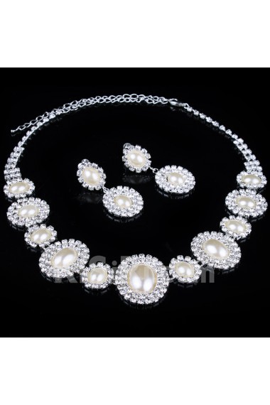 Beauitful Wedding Jewelry Set - Rhinestones and Pearls Necklace and Earrings