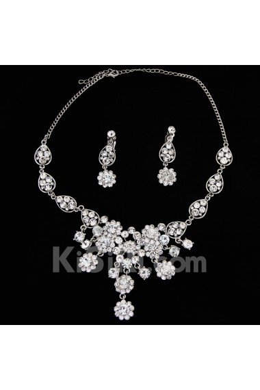 Rhinestones and Alloy Plated Wedding Jewelry Set,Including Necklace and Earrings