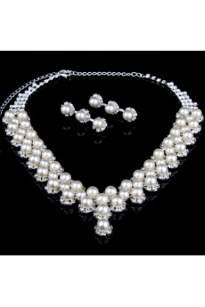 Shining Wedding Jewelry Set,Including Pearls and Rhinestones Earrings,Necklace