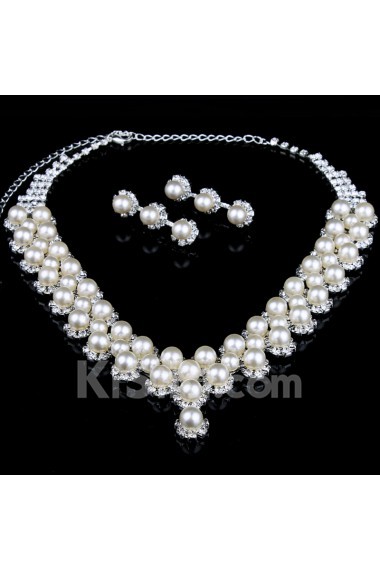 Shining Wedding Jewelry Set,Including Pearls and Rhinestones Earrings,Necklace