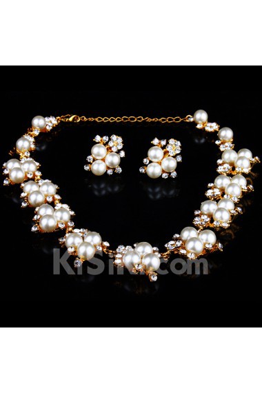 Gorgeous Wedding Jewelry Set,Rhinestones and Pearls with Alloy Plated Earrings and Necklace