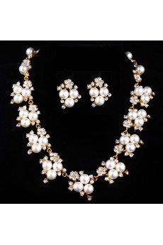 Gorgeous Wedding Jewelry Set,Rhinestones and Pearls with Alloy Plated Earrings and Necklace