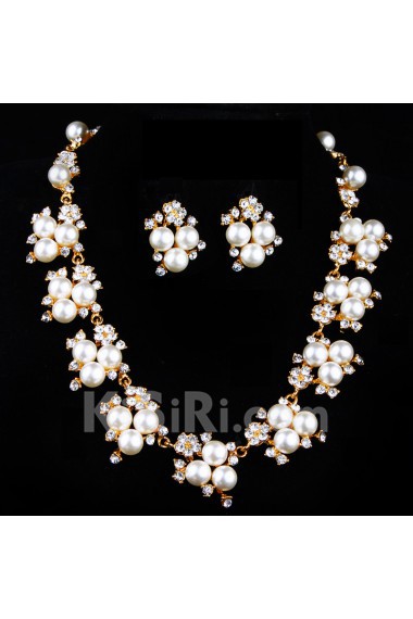 Gorgeous Wedding Jewelry Set,Rhinestones and Pearls with Alloy Plated Earrings and Necklace