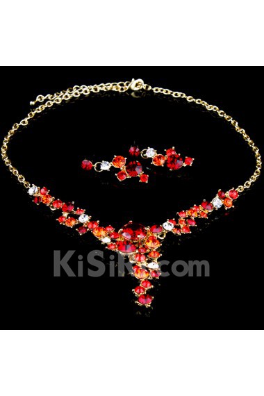 Beauitful Alloy with Rhinestones Wedding Jewelry Set, Including Earrings and Necklace (Two Colors Available)