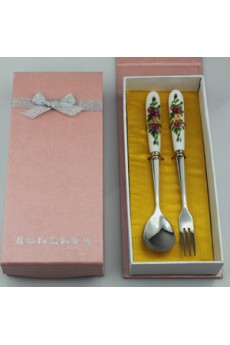 Ceramic Handle Fork And Spoon Set Wedding Favor