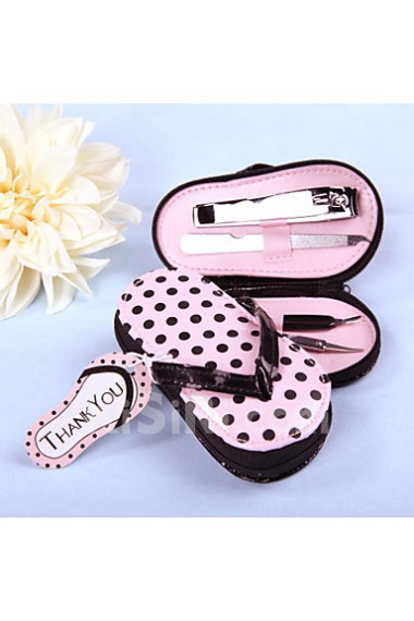 4 Piece Pedicure Kit With Pink Polka Dot Flip Flop Case Favor