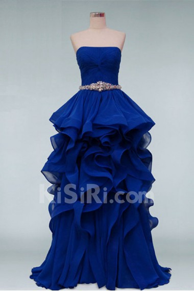 Chiffon Strapless Fit and Flare Dress with Beading