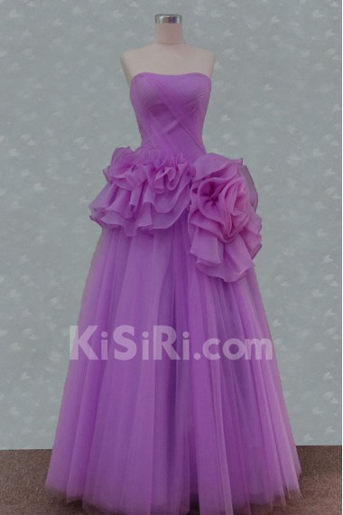 Net Strapless Column Dress with Handmade Flower