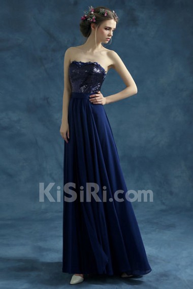 Chiffon Strapless Column Dress with Lace