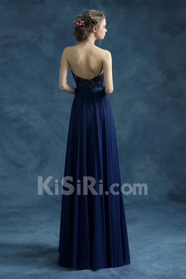 Chiffon Strapless Column Dress with Lace