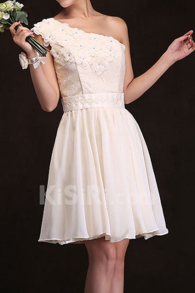 Chiffon One-shoulder Sheath Dress with Handmade Flower