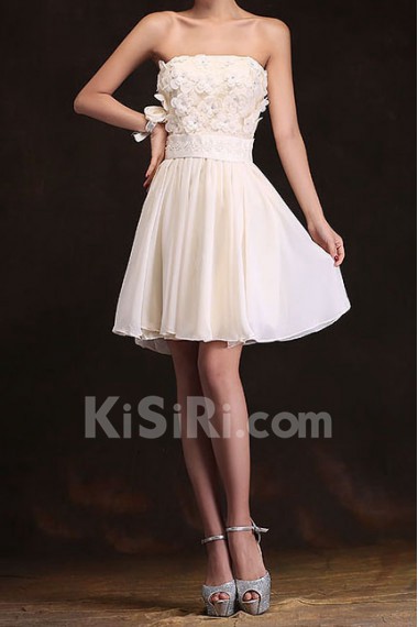 Chiffon Strapless A-Line Dress with Handmade Flower