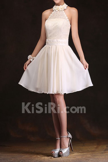 Chiffon High Collar A-Line Dress with Handmade Flower