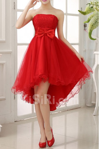 Satin Strapless Sheath Dress with Bow