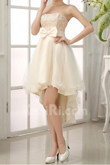 Satin Strapless Sheath Dress with Bow