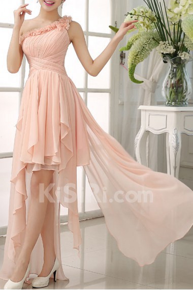 Chiffon One-shoulder Sheath Dress with Ruffles