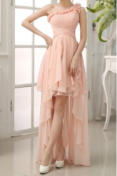 Chiffon One-shoulder Sheath Dress with Ruffles