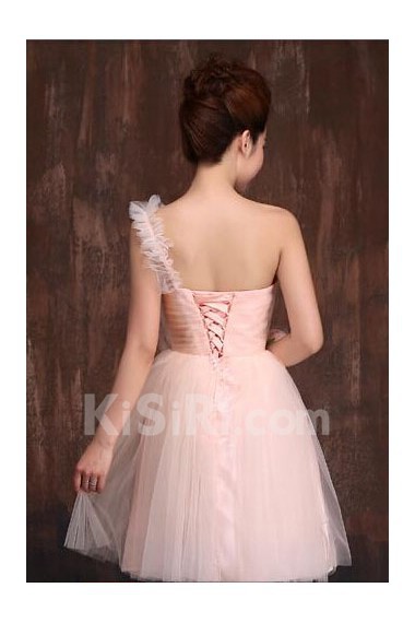 Net One-shoulder A-Line Dress with Handmade Flower