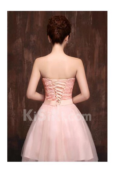 Satin Strapless A-Line Dress with Handmade Flower