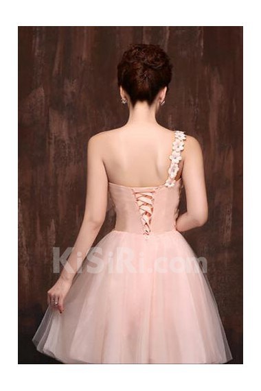 Satin One-shoulder A-Line Dress with Handmade Flower