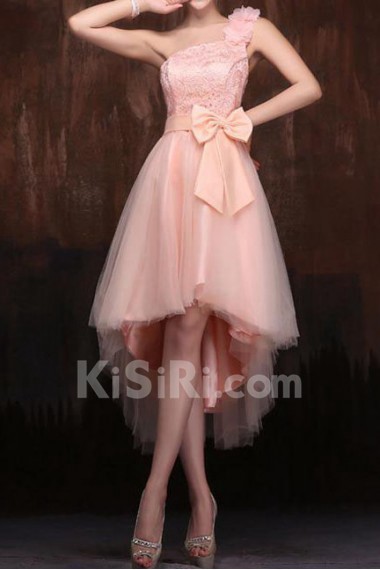 Satin One-shoulder A-Line Dress with Handmade Flower