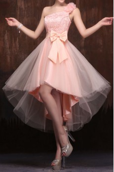 Satin One-shoulder A-Line Dress with Handmade Flower