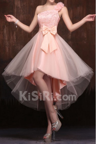 Satin One-shoulder A-Line Dress with Handmade Flower