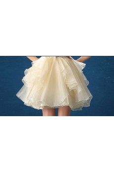 Organza, Lace Jewel Mini/Short Sleeveless A-line Dress with Flower, Bow