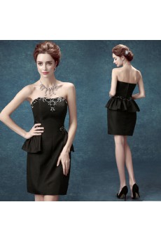 Satin Strapless Mini/Short Sleeveless Sheath Dress with Pearl, Sequins