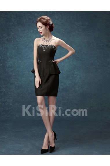 Satin Strapless Mini/Short Sleeveless Sheath Dress with Pearl, Sequins