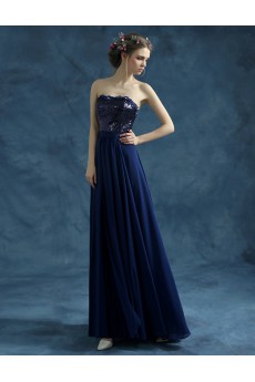 Lace, Chiffon, Tulle Strapless Floor Length Sleeveless Sheath Dress with Sequins