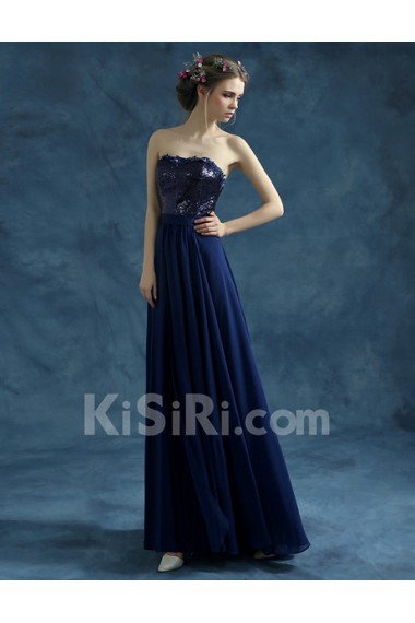 Lace, Chiffon, Tulle Strapless Floor Length Sleeveless Sheath Dress with Sequins