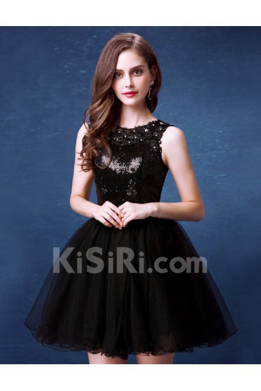 Tulle Jewel Mini/Short Sleeveless Ball Gown Dress with Sequins