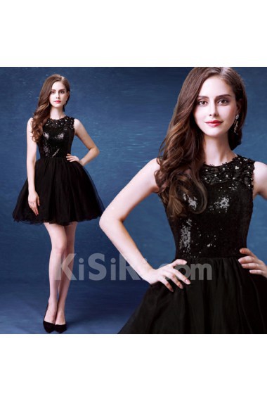 Tulle Jewel Mini/Short Sleeveless Ball Gown Dress with Sequins