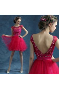 SequinsLace, Tulle Scoop Mini/Short Cap Sleeve Ball Gown Dress with Sequins