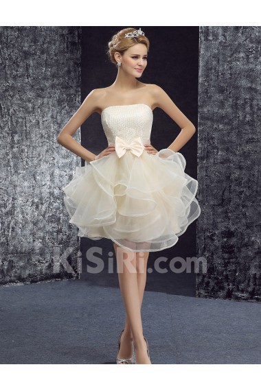 Lace, Tulle Strapless Mini/Short Sleeveless Ball Gown Dress with Bow