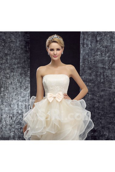 Lace, Tulle Strapless Mini/Short Sleeveless Ball Gown Dress with Bow