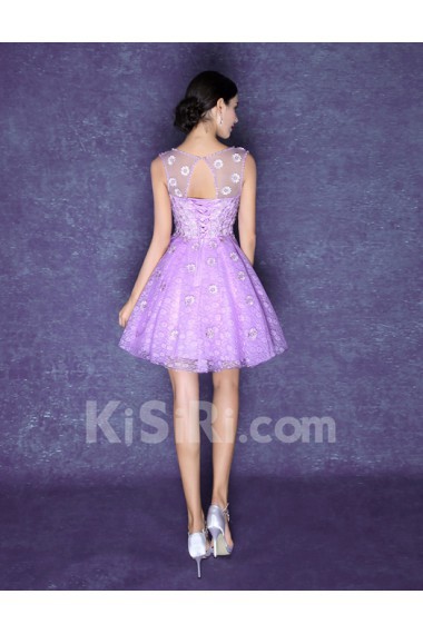 Lace, Organza Scoop Mini/Short Sleeveless Ball Gown Dress with Sequins